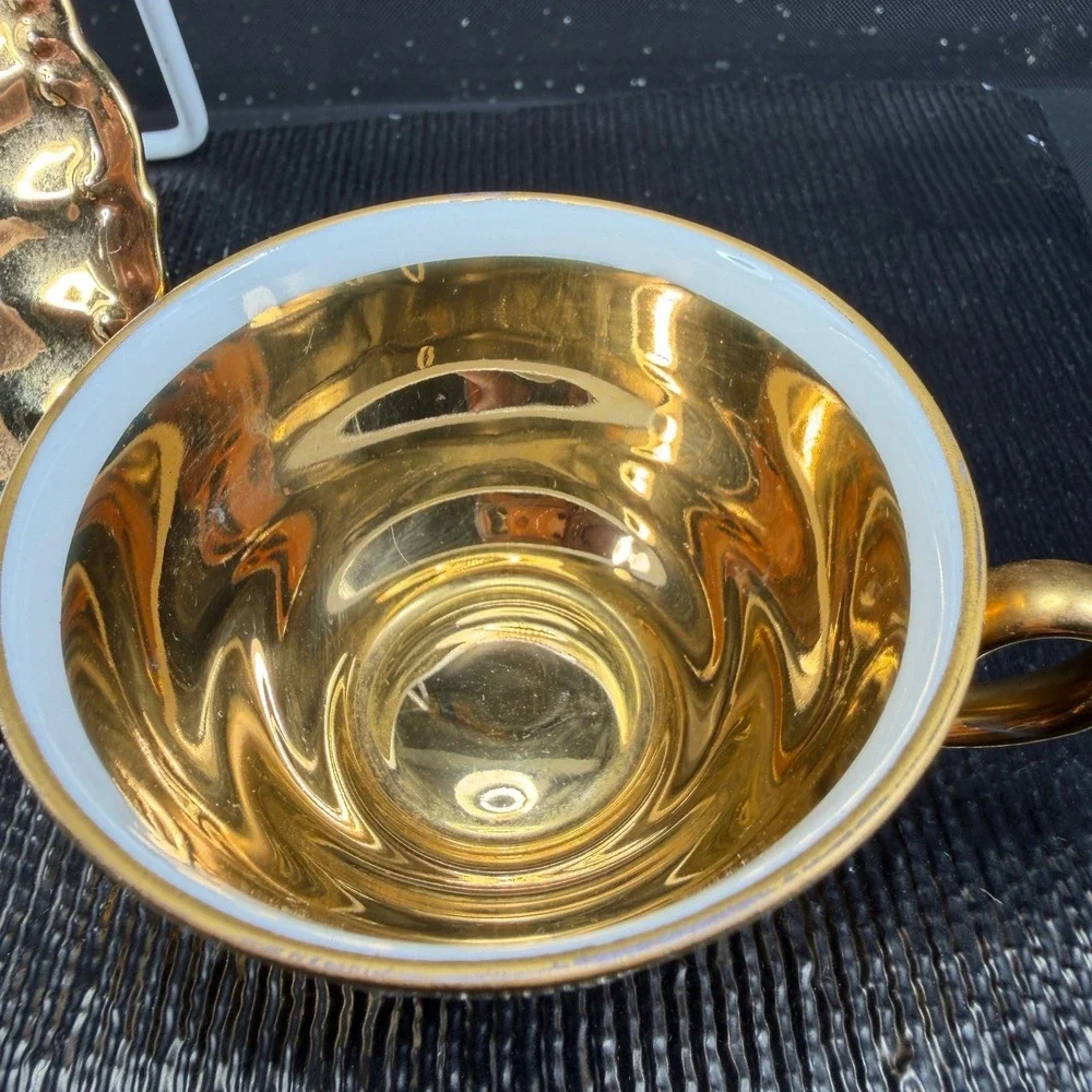 Bareuther Waldsassen Bavaria Gold Courting Couple Demitasse Cup Saucer Set VTG